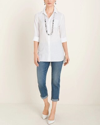 No-Iron Linen High-Low Shirttail-Hem Tunic