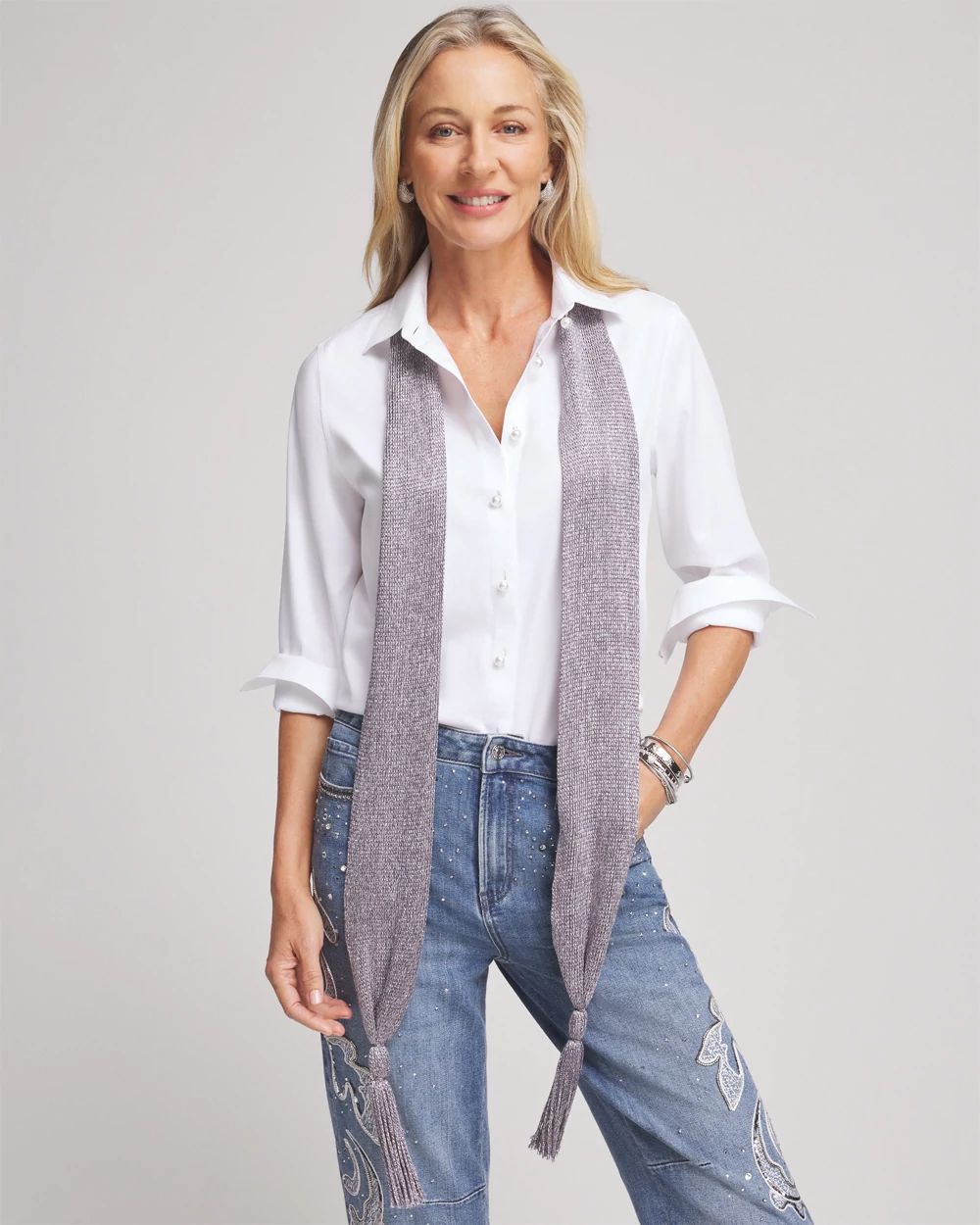 Metallic Knit Skinny Scarf