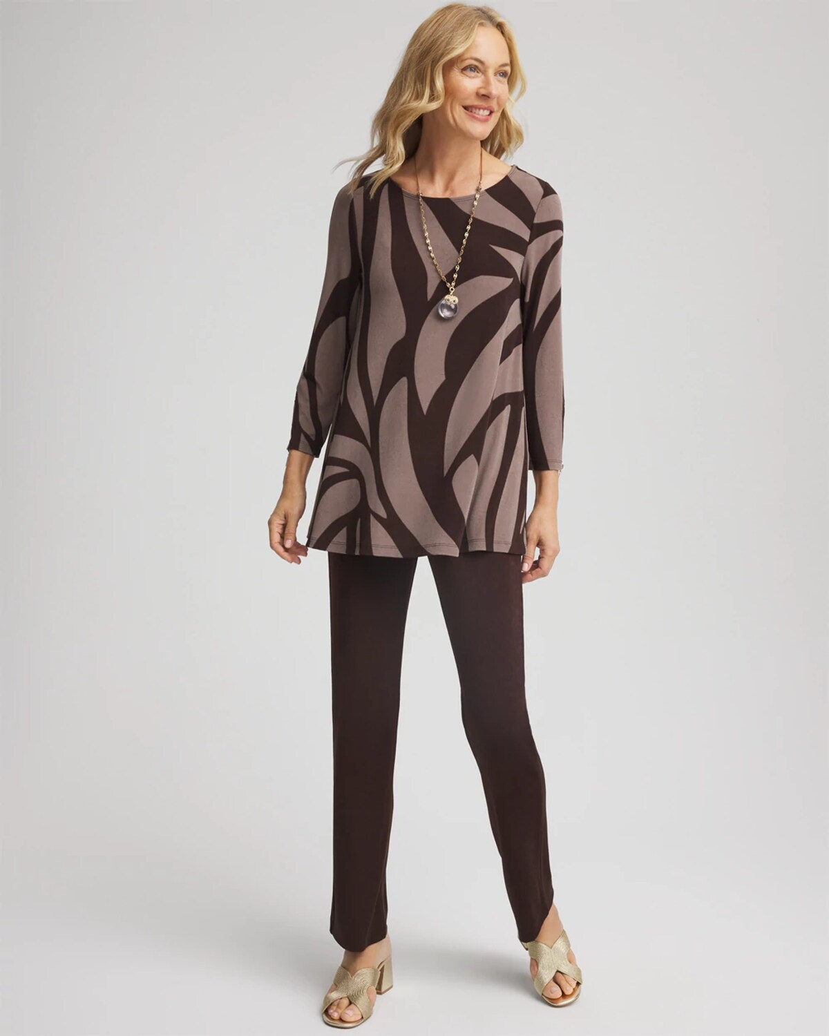 Chico's Travelers Animal Print Journey Top In Brown In Brown