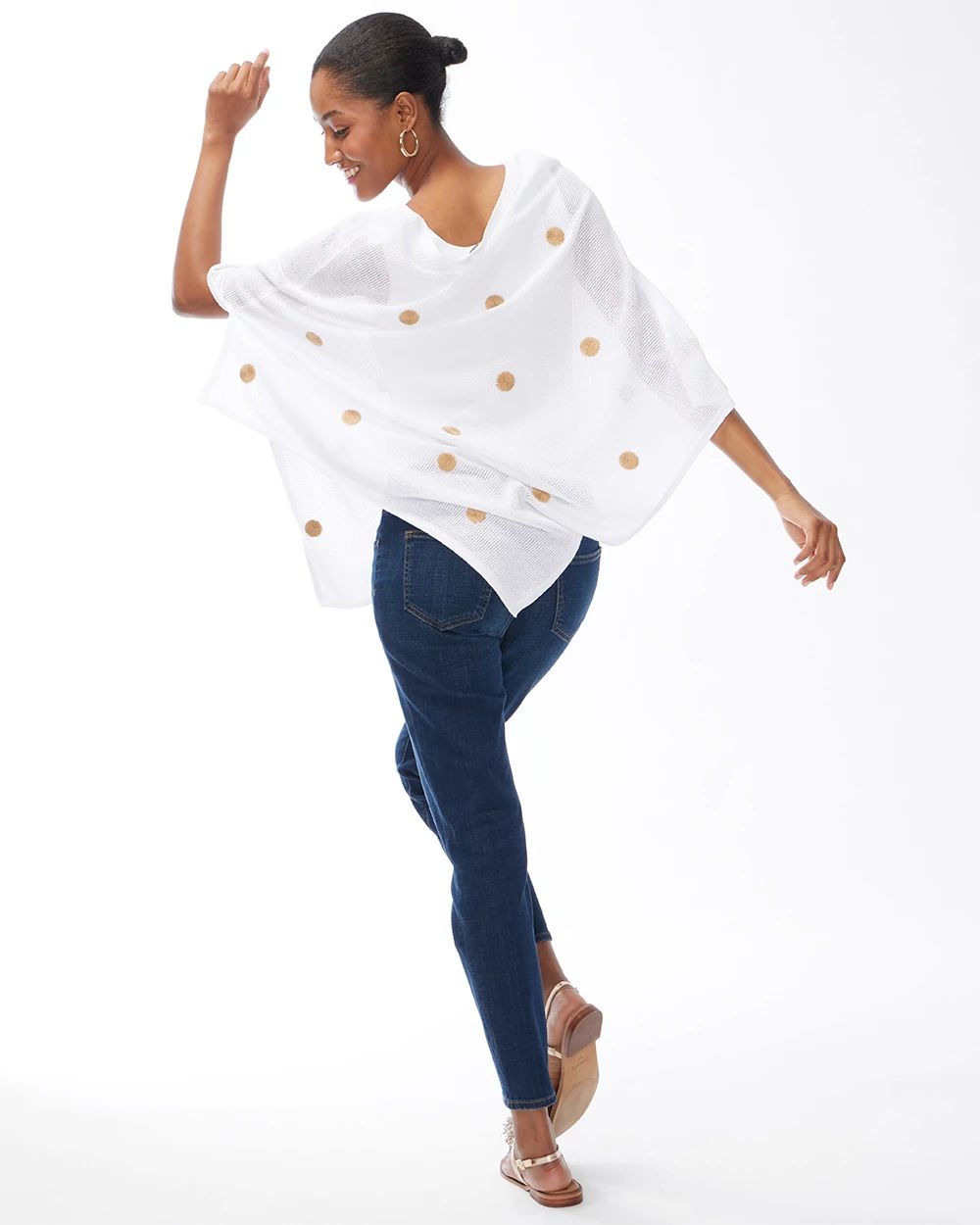Embroidered Daisy Mesh Poncho