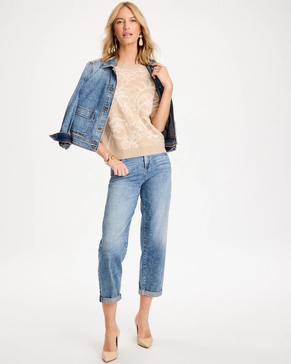 Ella Soutache Short-Sleeve Sweater click to view larger image.