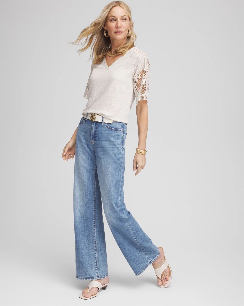 Linen Crochet Lace Short Sleeve Tee