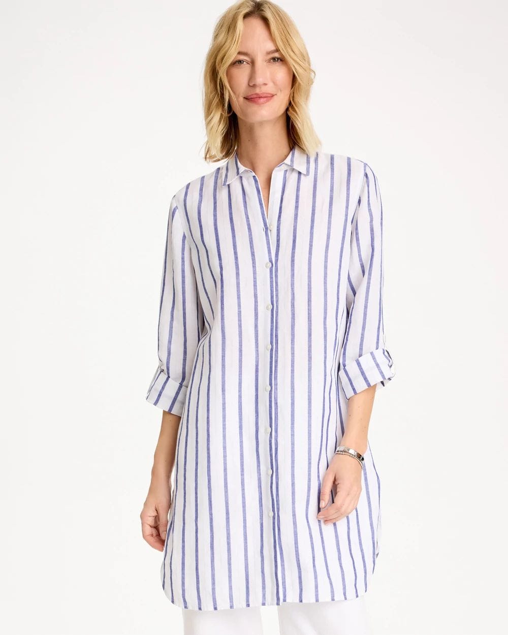 Linen Metallic Striped Duster Shirt
