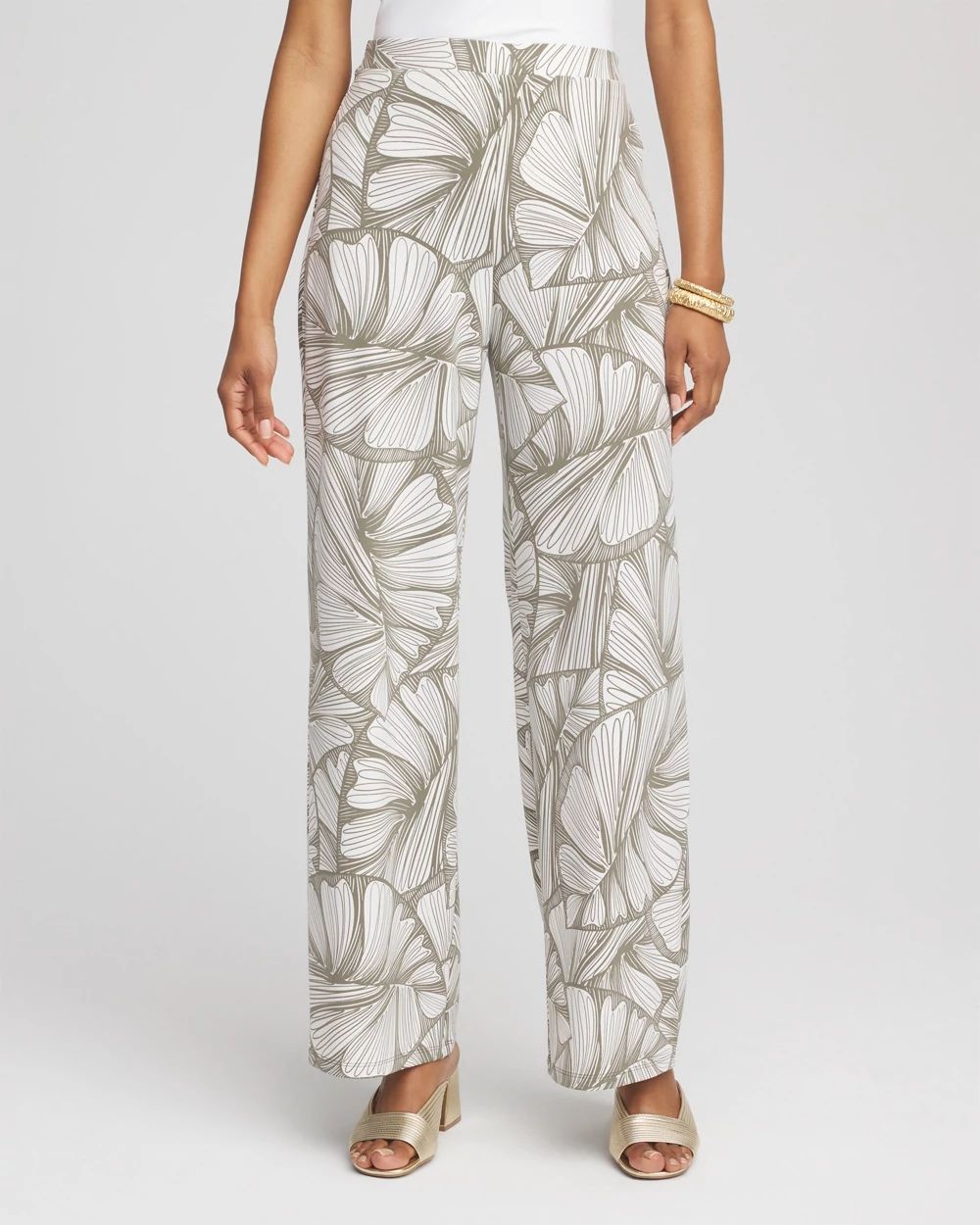 Travelers™ abstract leaf print Knit Wide-Leg Pants