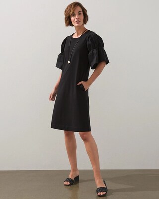 Knit-Woven Mix Tiered Sleeve Dress