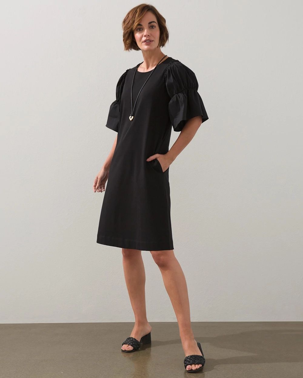 Knit-Woven Mix Tiered Sleeve Dress