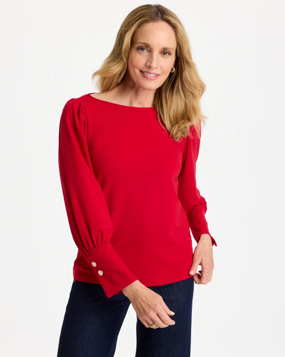Soft-Stretch Button Cuff Top