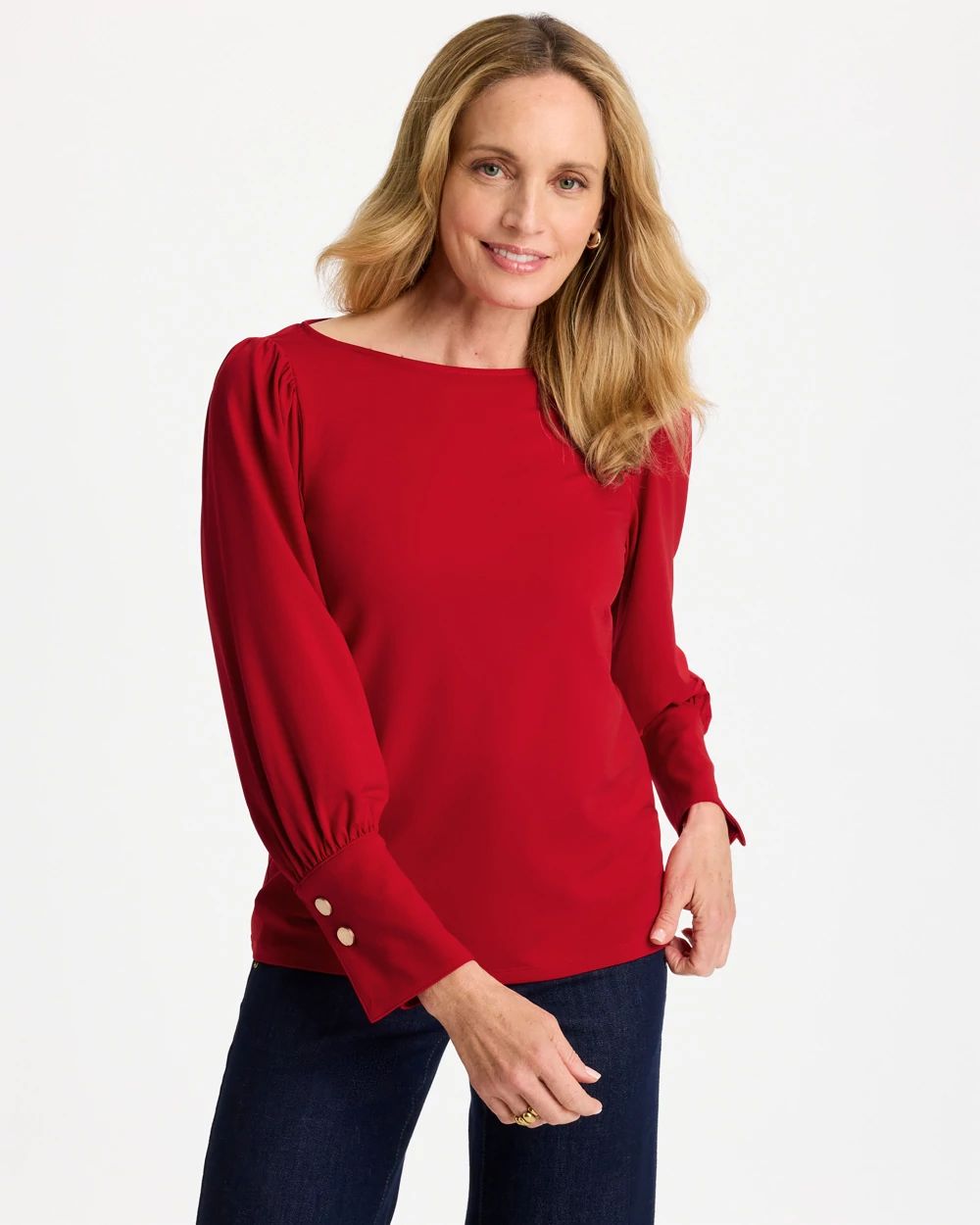 Soft-Stretch Button Cuff Top