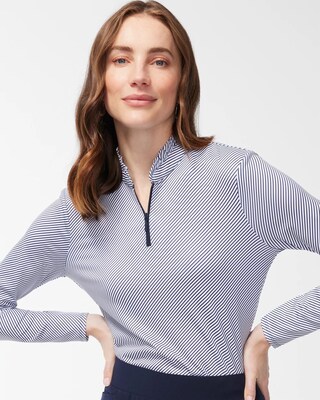 Zenergy UPF Stripe Ruffle Neck Mock Zip