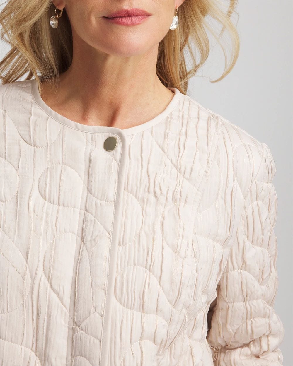 Quilted Faux Fur Collar Jacket click to view larger image.