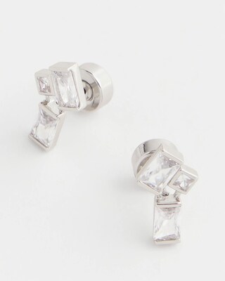 Emerald Cut Silvertone Cluster Stud Earrings click to view larger image.