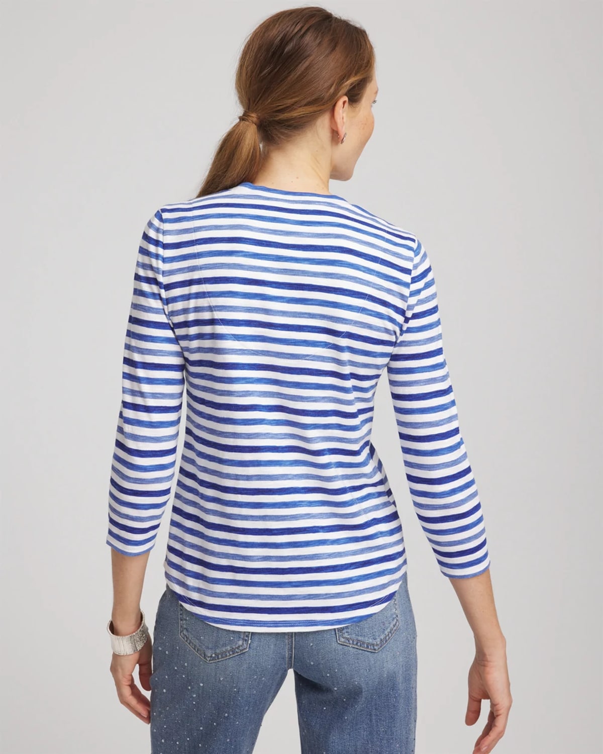 Chico's Double-knit 3/4 Sleeve Tee In Blue In Blue
