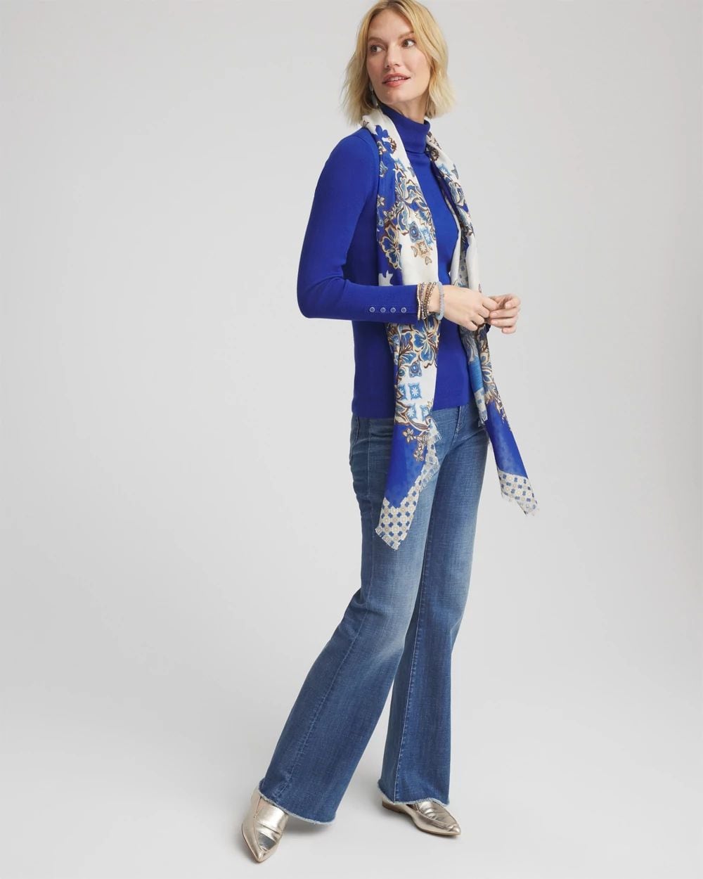 Ecovero™ Button Cuff Turtleneck Sweater