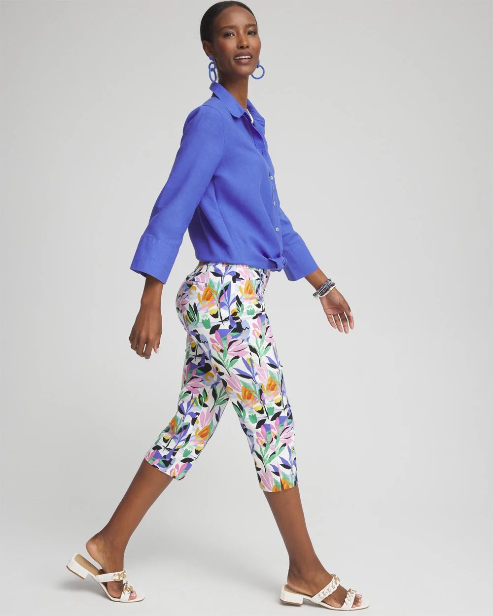 Petite Brigitte Tropical Print Capris