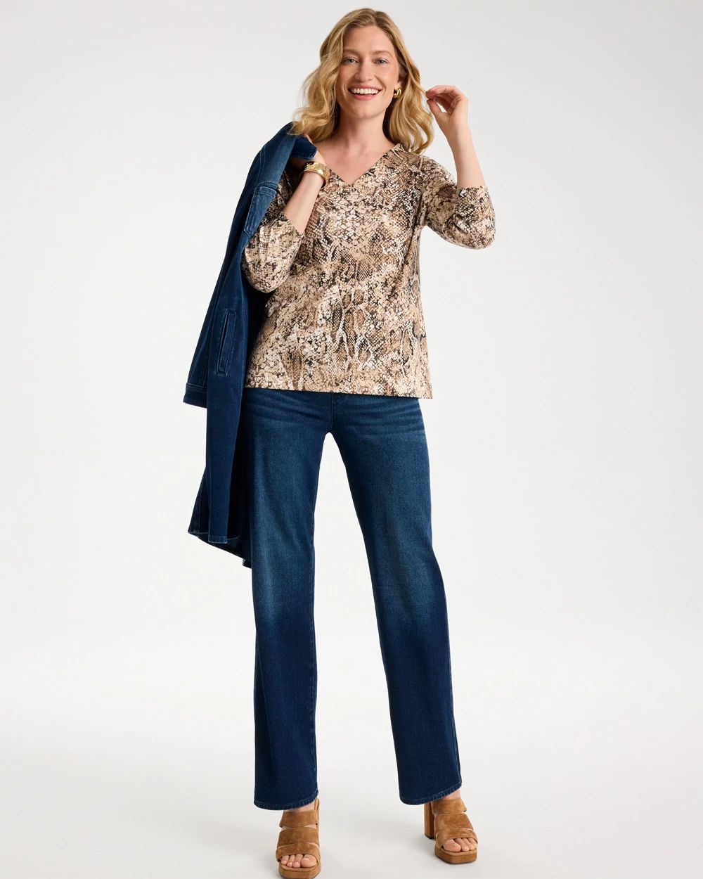 Printed Pima Cotton 3/4 Sleeve Tee click to view larger image.