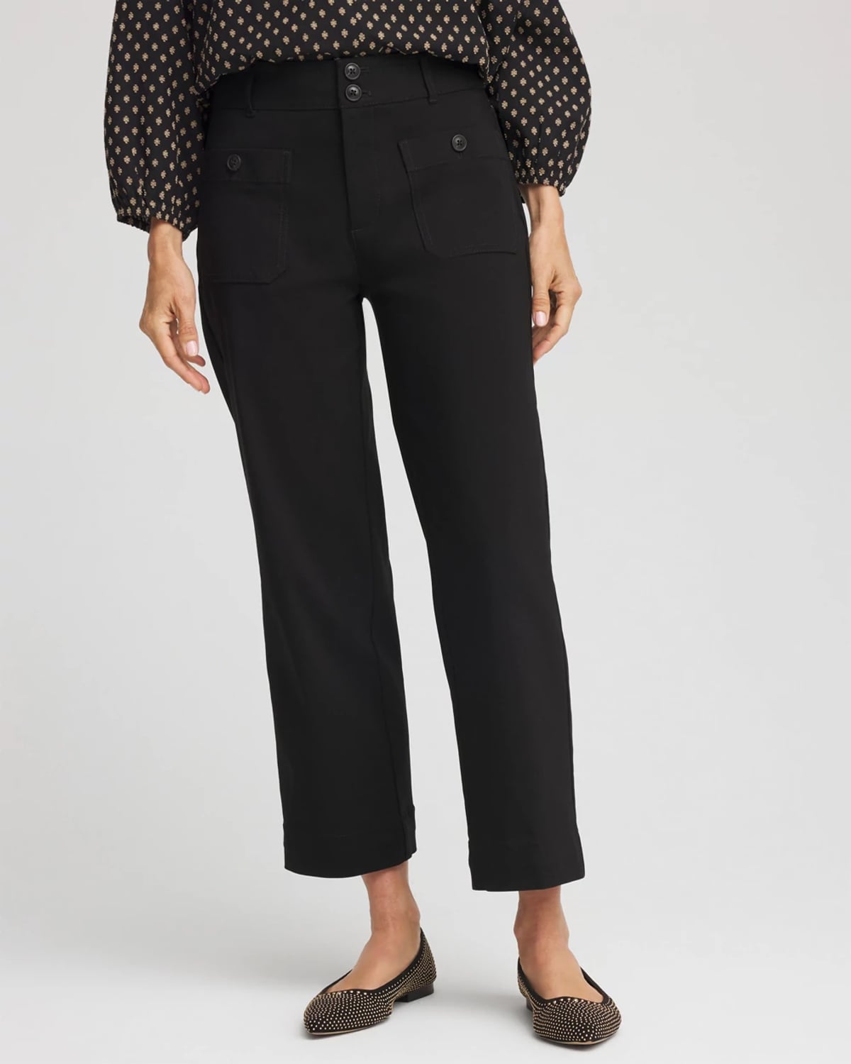 Chico's Four Pocket Straight Crop Pants In Black In Black