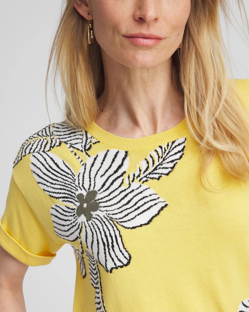 Floral Intarsia Pullover Sweater