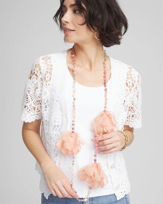 Pink Floral Aventurine Long Single Necklace click to view larger image.