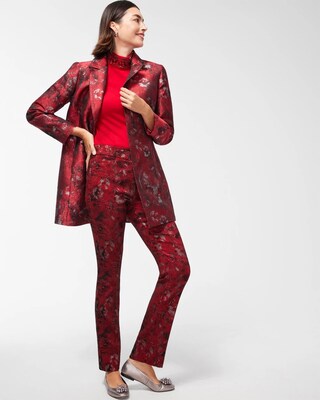 Brigitte Red Lurex Jacquard Pants
