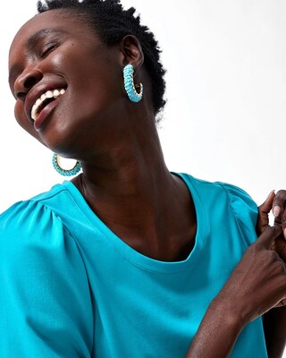 Turquoise Seed Bead Hoop Earrings
