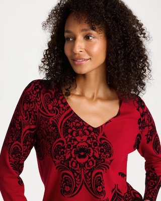 Ella V-Neck Printed Pullover Sweater click to view larger image.