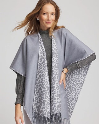 Reversible Animal Print Fringe Ruana click to view larger image.