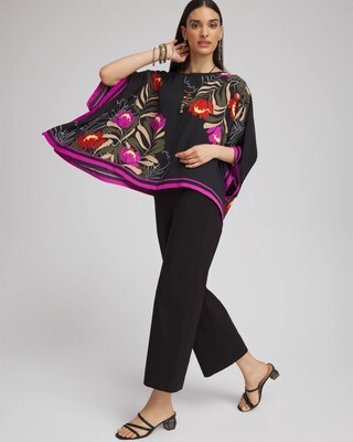 Floral Border Trim Poncho