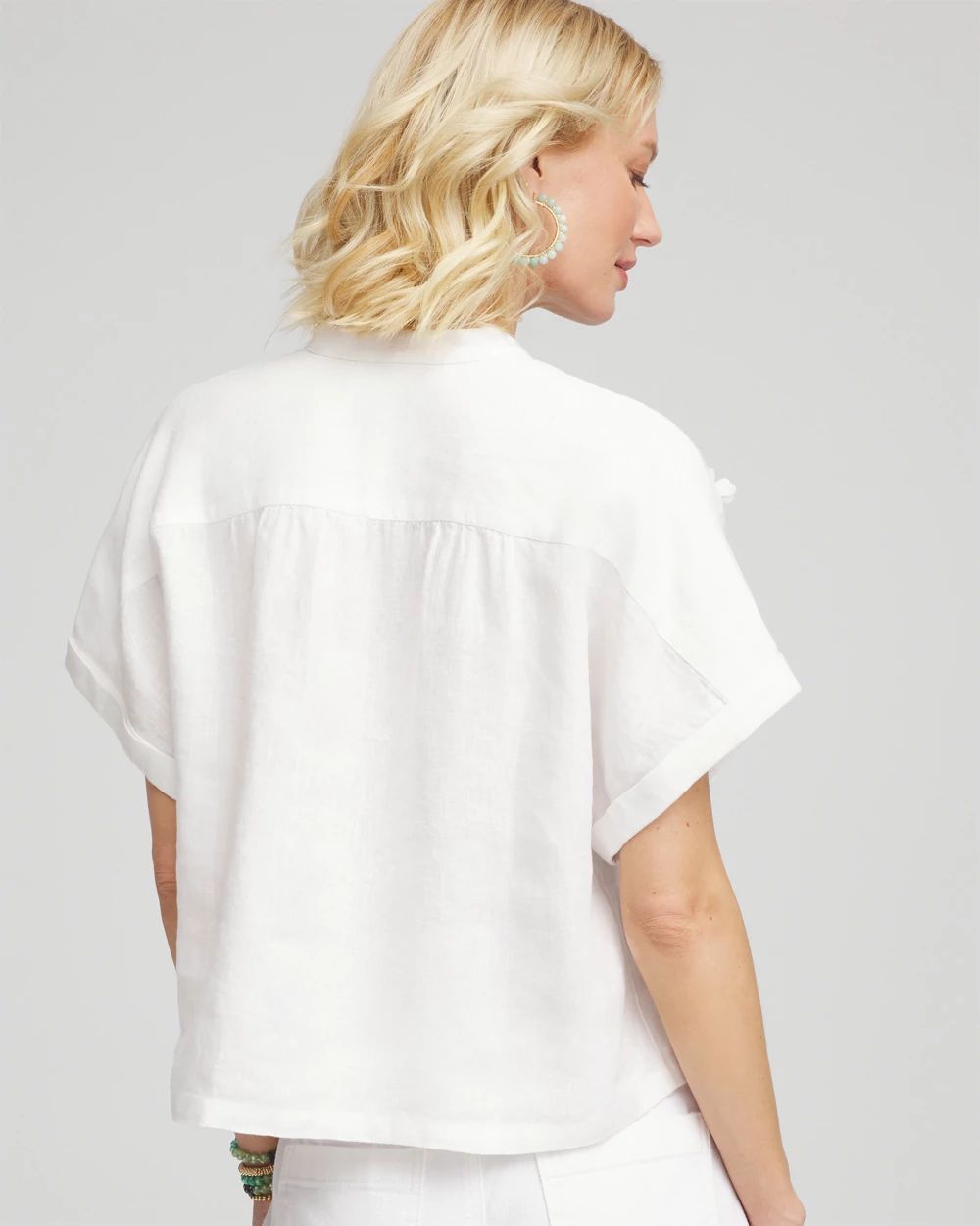 Embroidered Dolman Sleeved Linen Blouse click to view larger image.