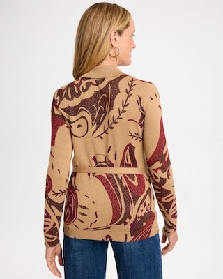 Collared Printed Belted Cardigan click to view larger image.
