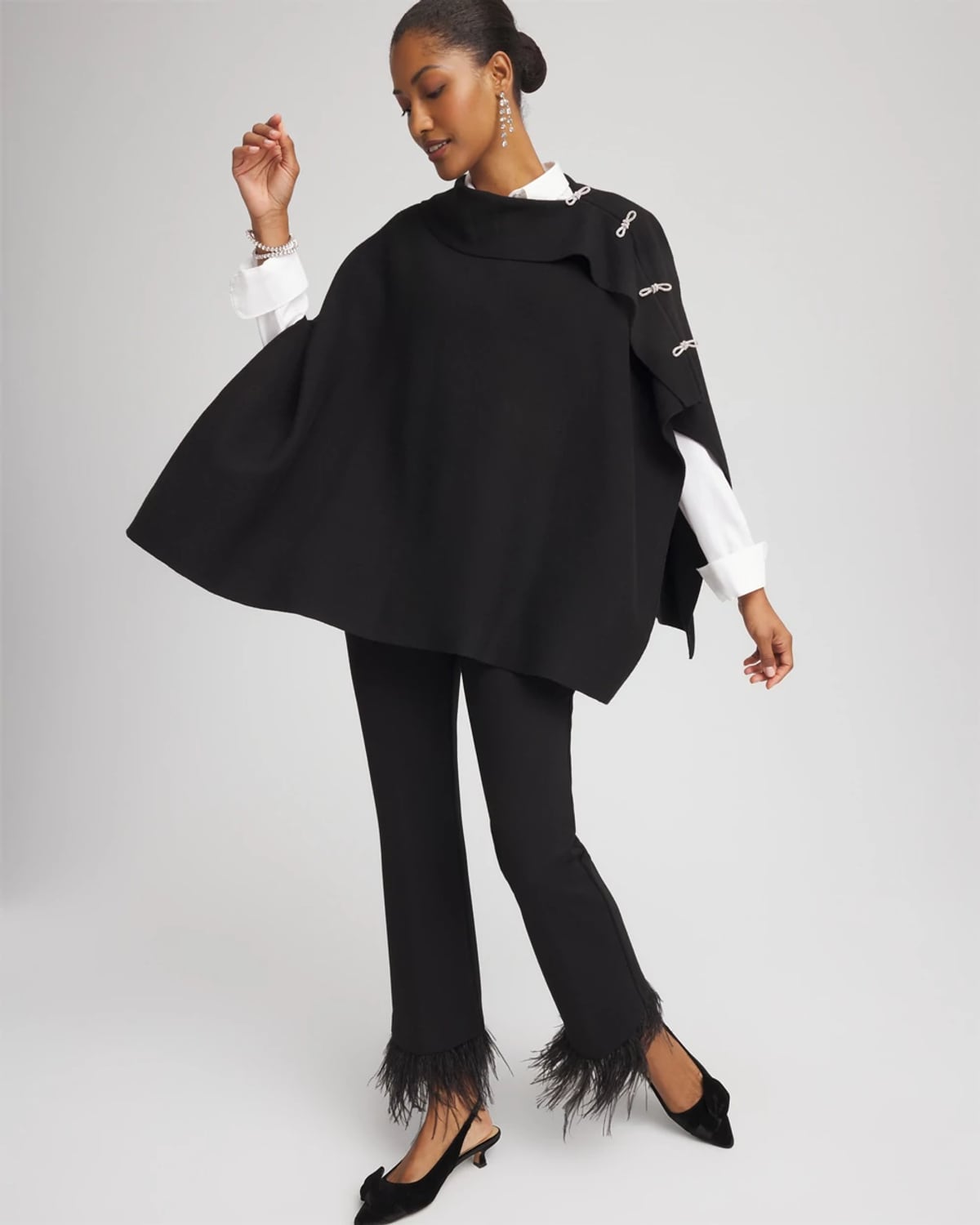 Chico's Embellished Bow Poncho In Black In Black