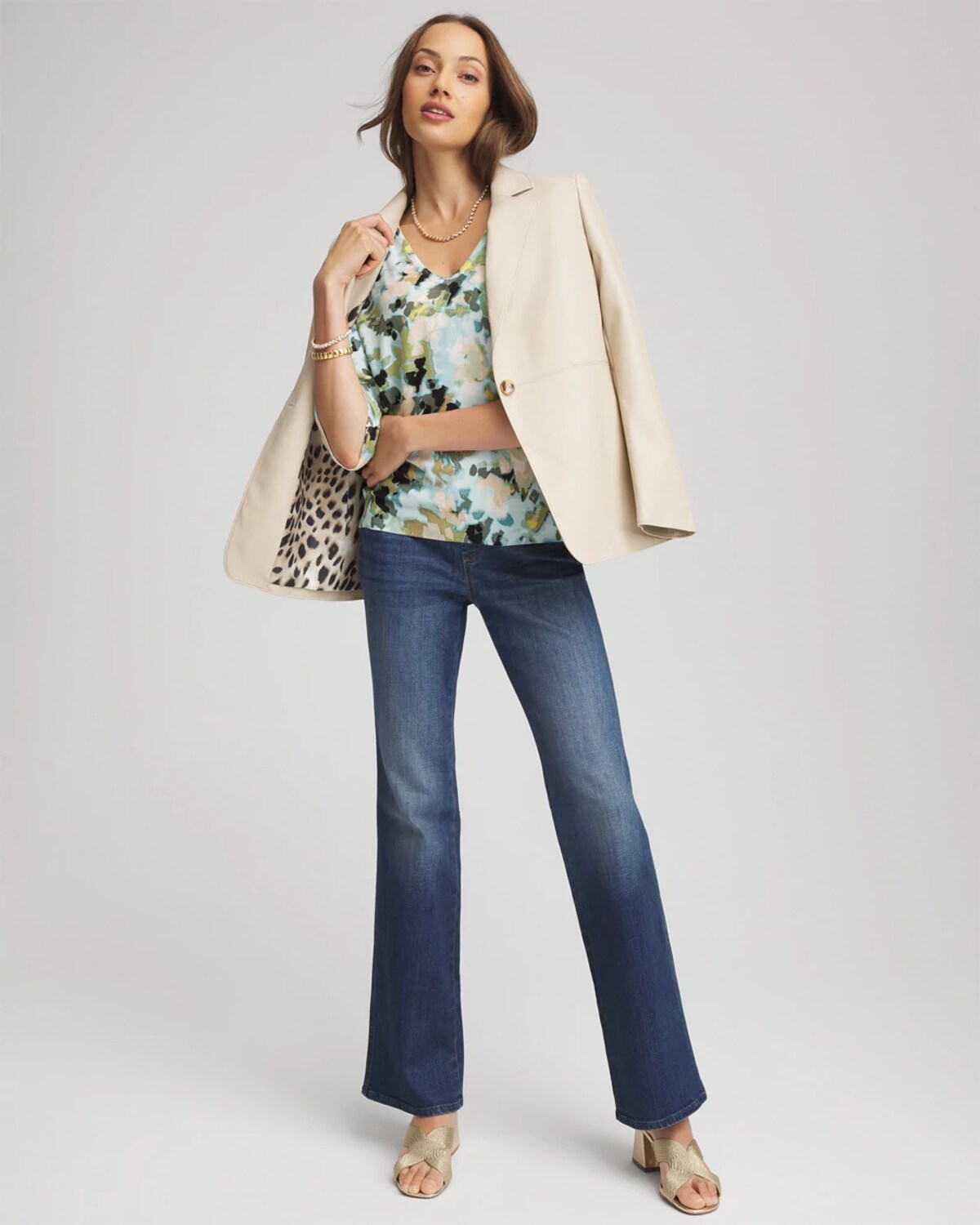 Chico's Printed Dolman V-neck Pullover Sweater In Blue Menthe