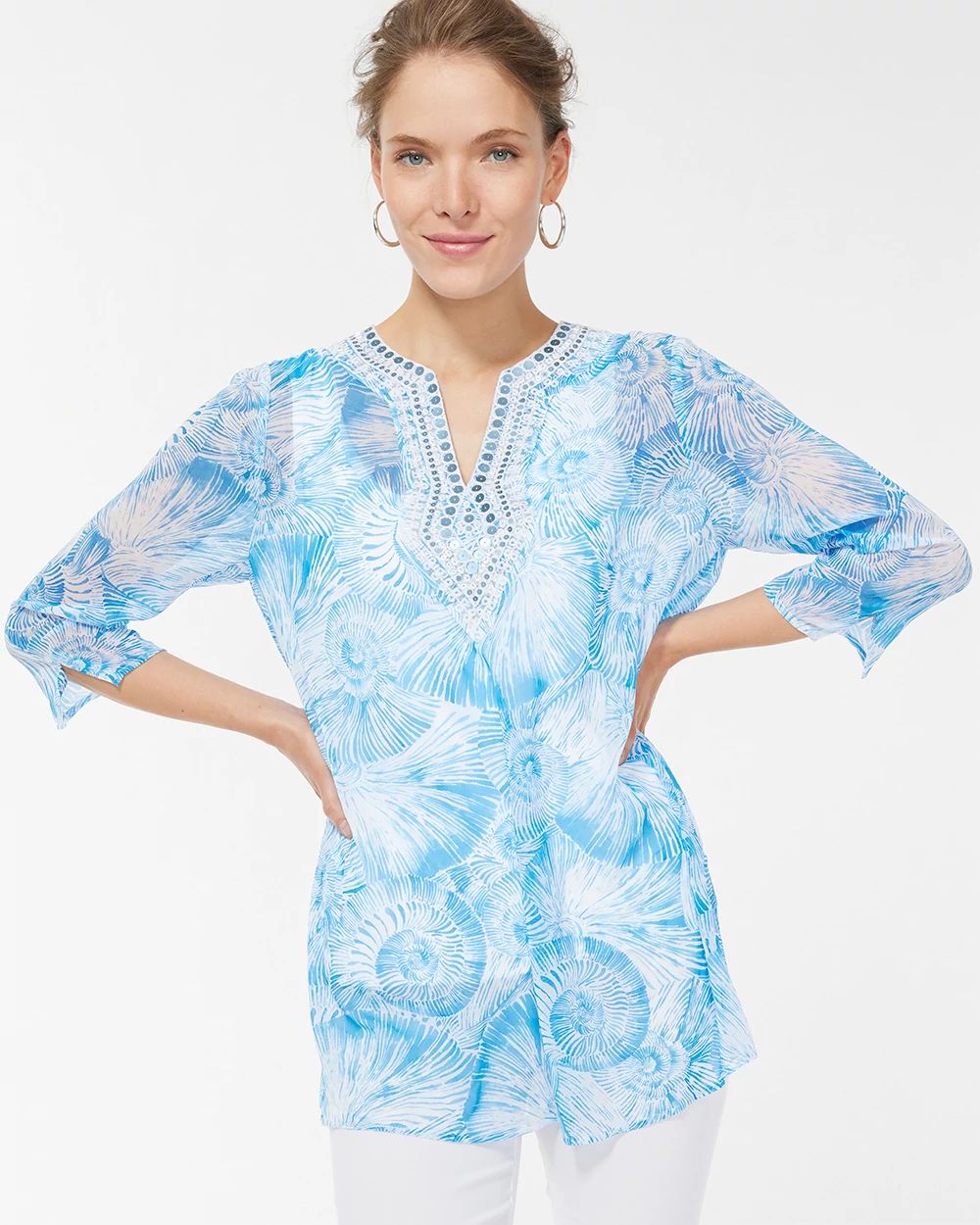 Shell Print Embellished Tunic