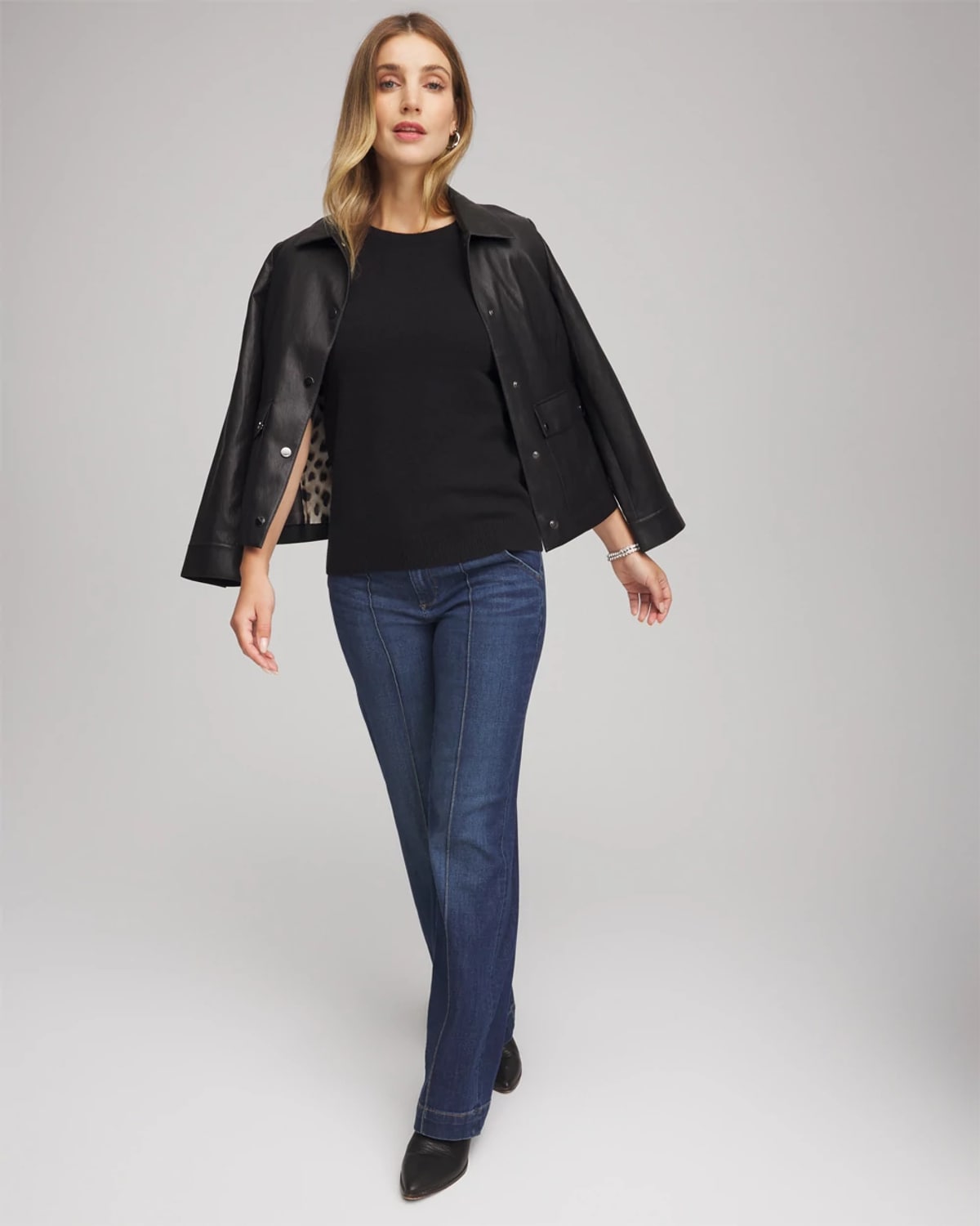 Chico's Crewneck Cashmere Pullover Sweater In Black In Black
