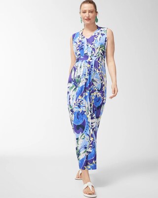 Tropical Print Pleat Front Maxi Dress