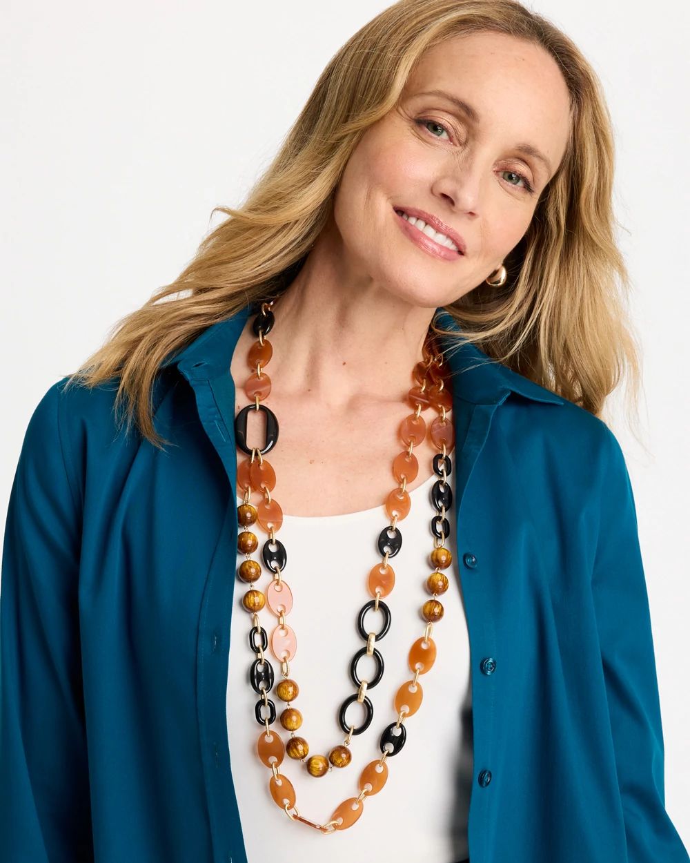 Neutral Long Double-Strand Necklace click to view larger image.