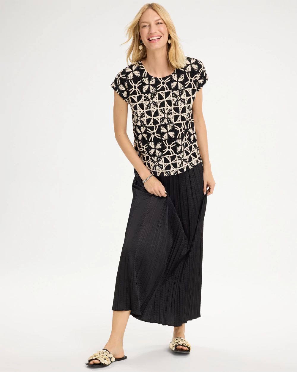 Cotton-Blend Crochet Dolman Tee click to view larger image.