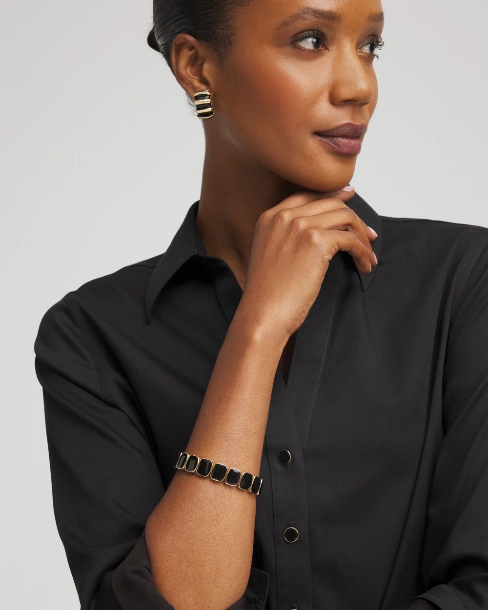 Chico's Originals Black Square Stretch Bracelet