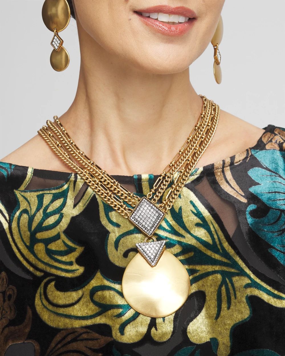 Gold Tone Pavé Pendant Necklace