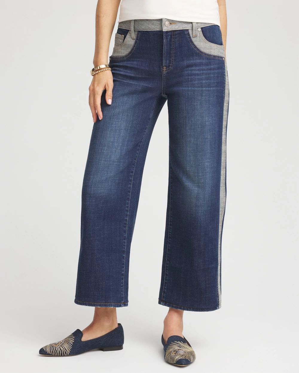 Girlfriend Cropped Colorblock Wide-Leg Jeans