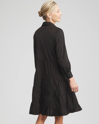 Poplin Asymmetrical Tiered Shirt Dress