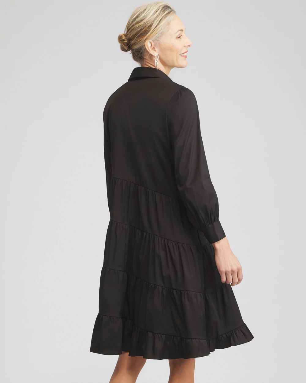 Poplin Asymmetrical Tiered Shirt Dress
