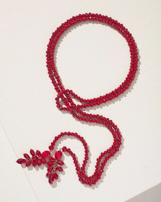 Red Bead Long Lariat Necklace