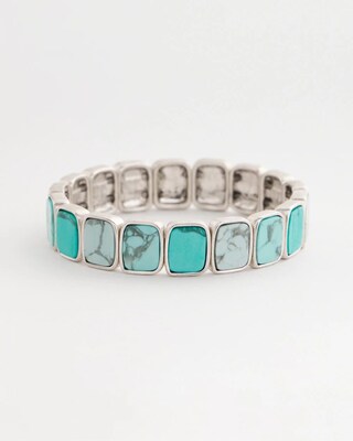 Turquoise Silvertone Square Stretch Bracelet click to view larger image.