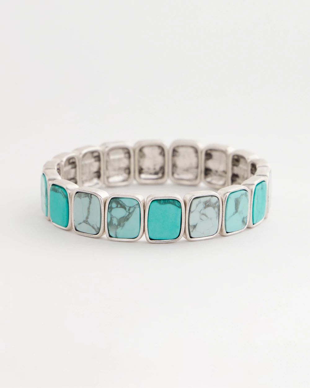 Turquoise Silvertone Square Stretch Bracelet