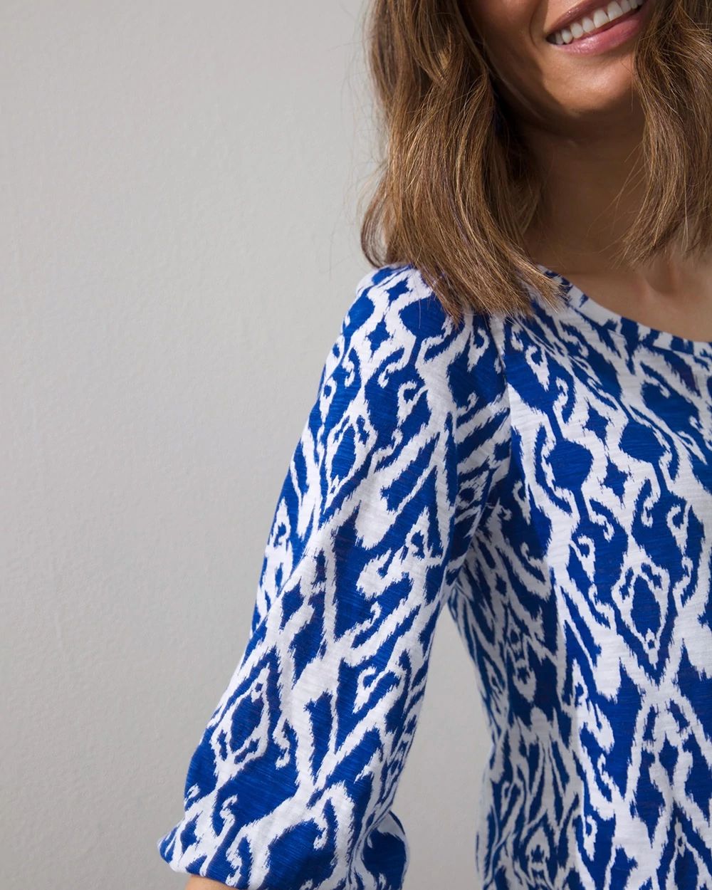 Ikat 3/4 Puff Sleeve Slub Tee