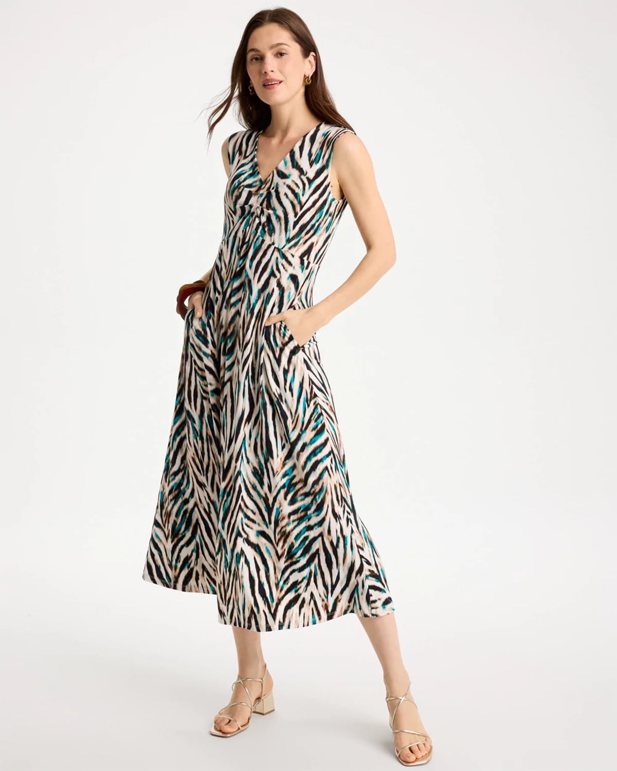 Chico's Animal Print Jersey Knit Dress In Jade Glow