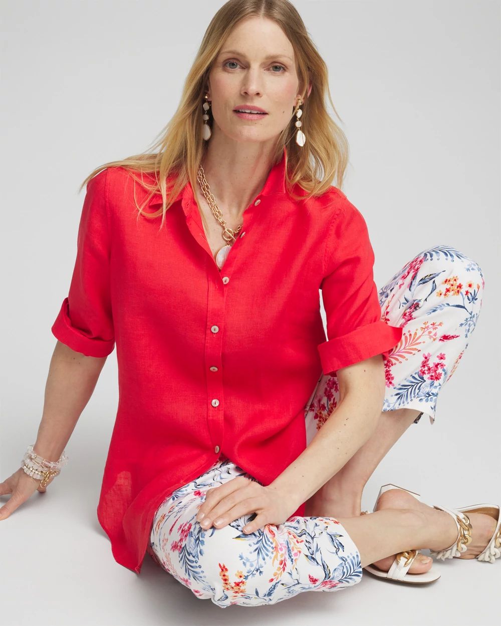 No Iron™ Linen 3/4 Sleeve Shirt click to view larger image.