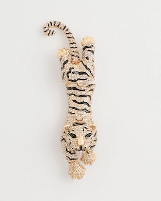 Faux Diamond Tiger Brooch