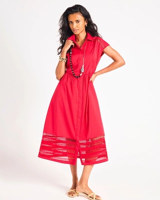 Lace Trim Midi Shirtdress