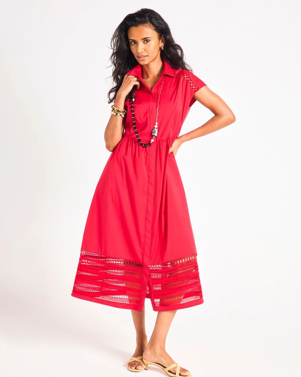 Lace Trim Midi Shirtdress